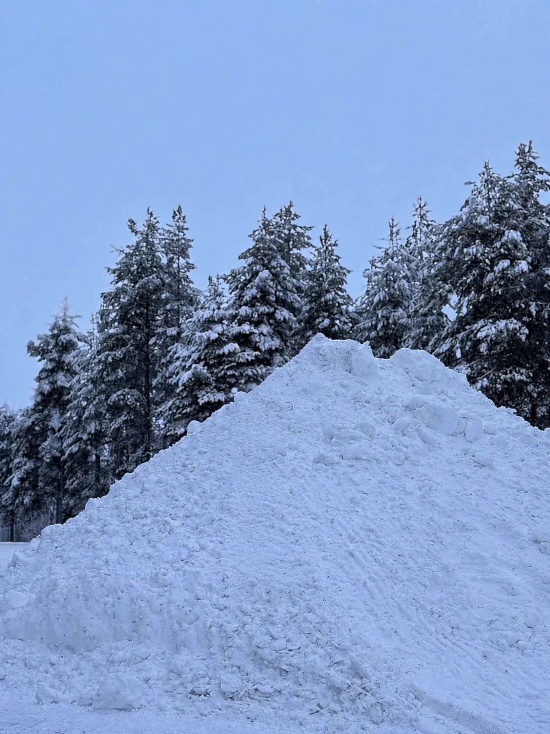 Large pile of fresh snow beside a cleared path in Rovaniemi